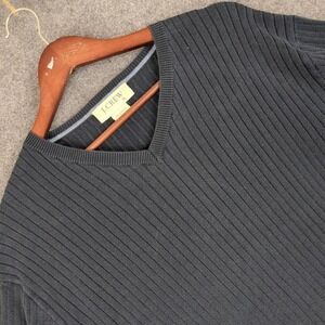 J Crew Mens V Neck Ribbed Long Sleeve Sweater Cotton XL Navy Blue